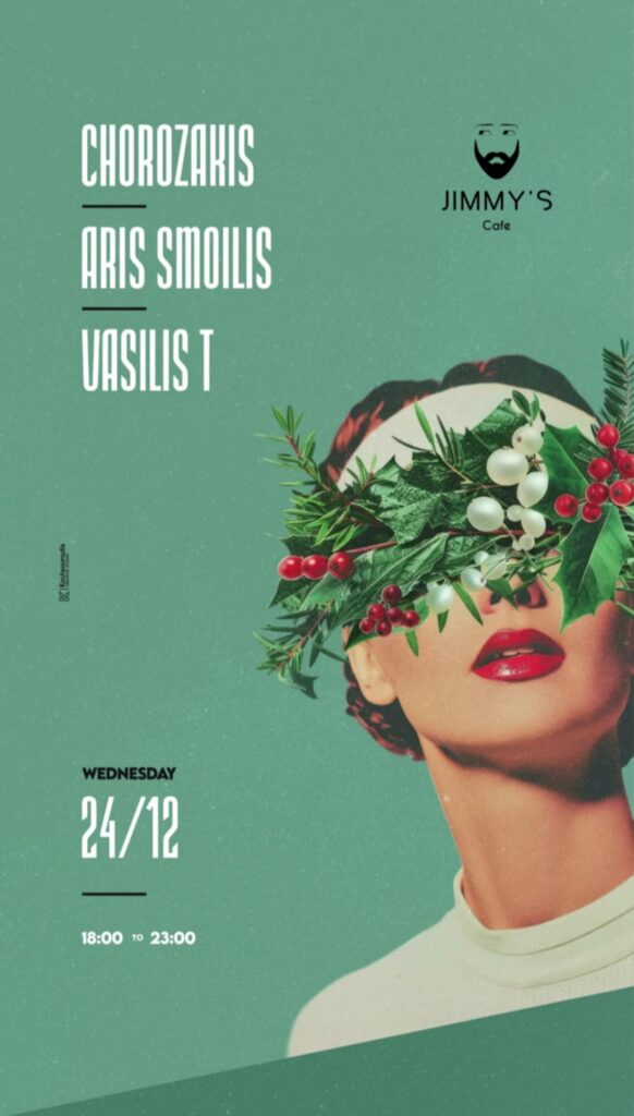 Αφίσα εκδήλωσης στο Jimmy's Cafe με πάρτι στις 24 Δεκεμβρίου 2025 και ώρα 18:00 - 23:00.