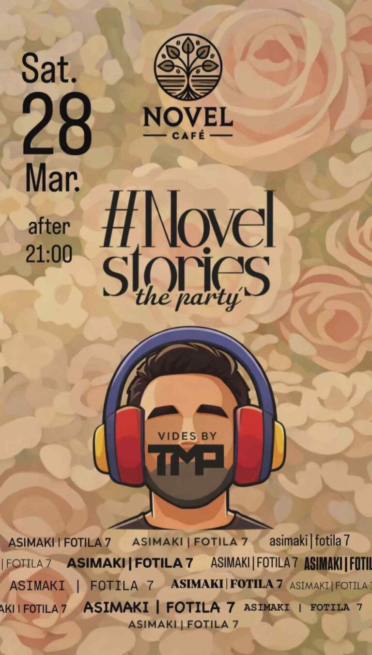 Αφίσα εκδήλωσης στο Novel με party στις 28 Μαρτίου 2026 και ώρα 20:00 με Dj τον TMP.