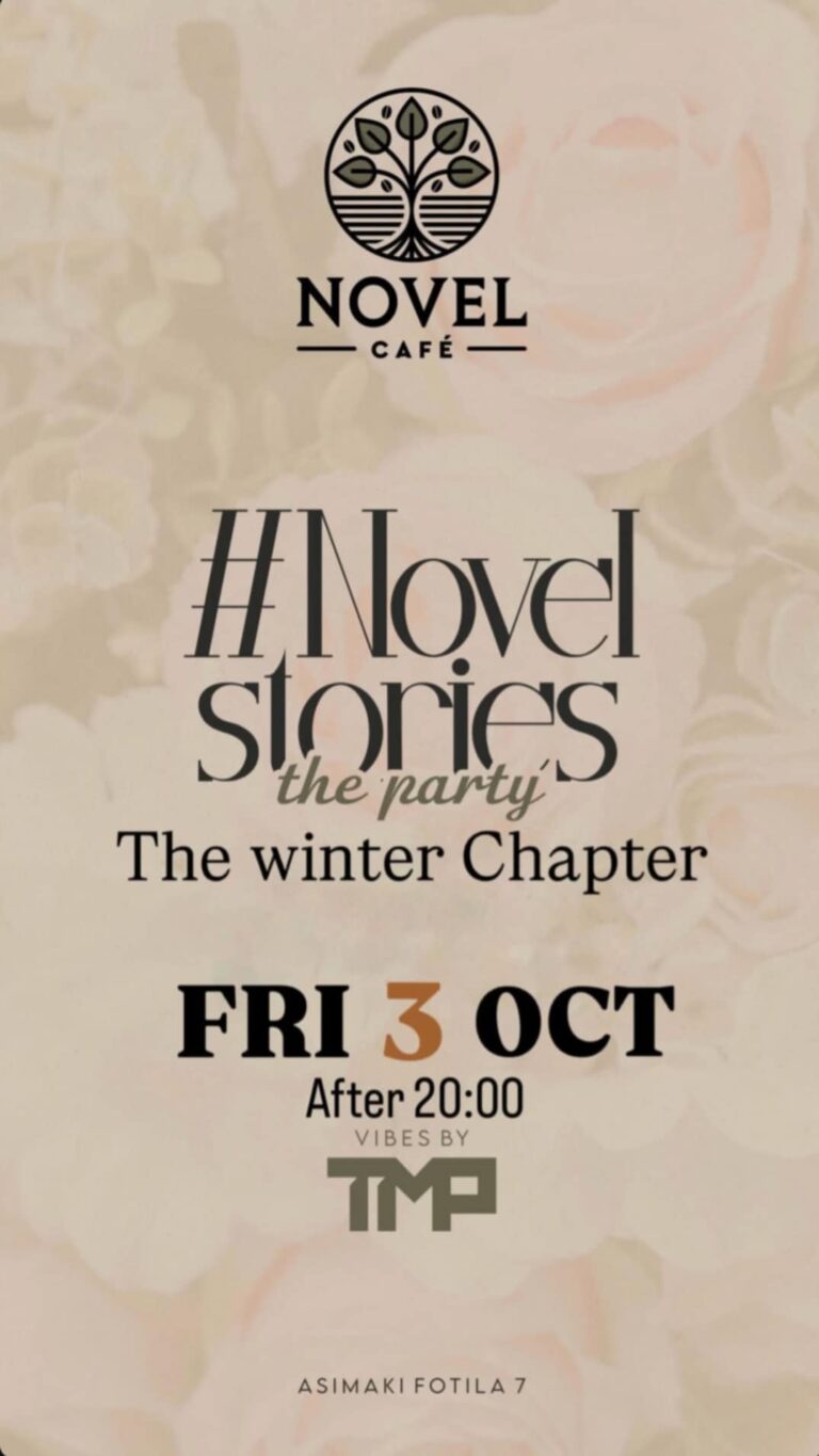 Αφίσα εκδήλωσης στο Novel με party στις 3 Οκτωβρίου 2025 και ώρα 20:00 με Dj τον TMP.