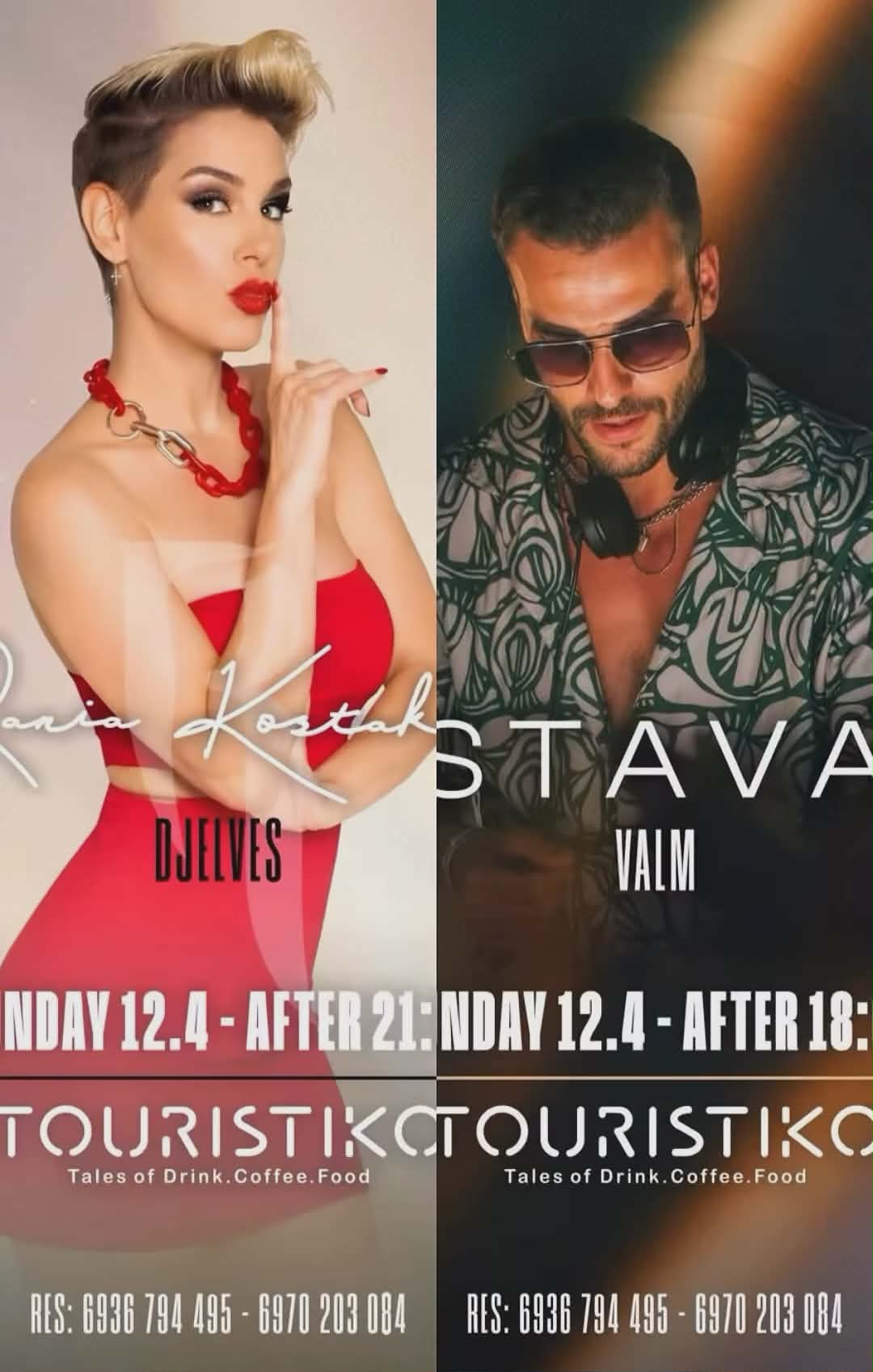 Αφίσα εκδήλωσης στο Touristiko με την Ράνια Κωστάκη και τον Stava από νωρίς το απόγευμα στις 12 Απριλίου 2026.