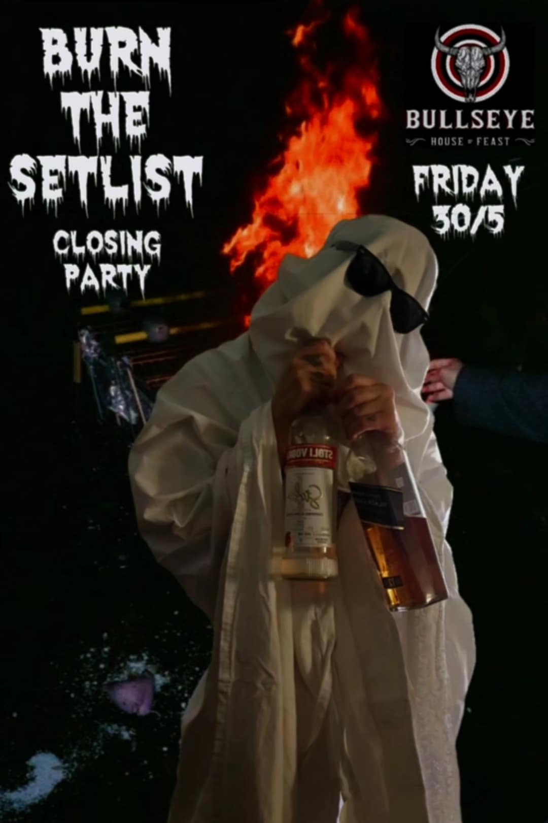 Αφίσα εκδήλωσης για closing party από το Bullseye την Παρασκευή 30/5.