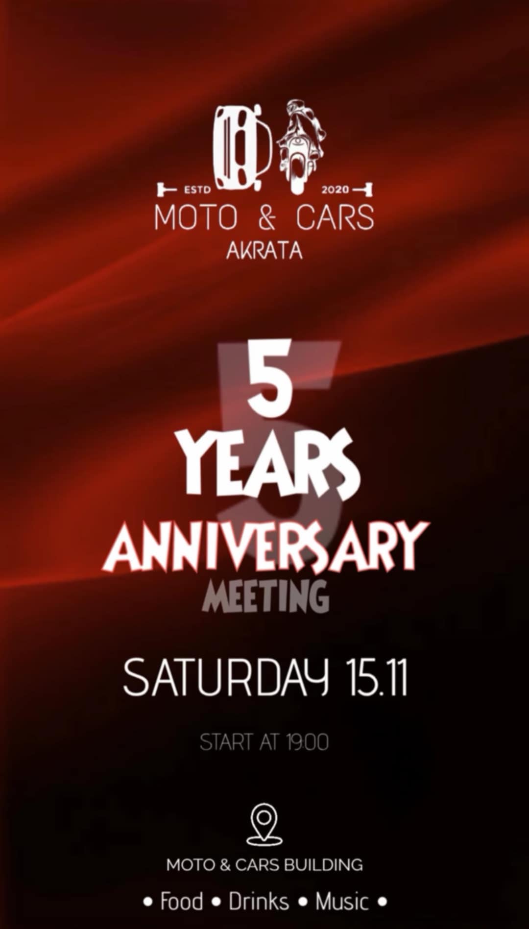 Γενέθλια 5 χρόνων Moto & Cars Akrata στις 15 Νοεμβρίου 2025 και ώρα 19:00.