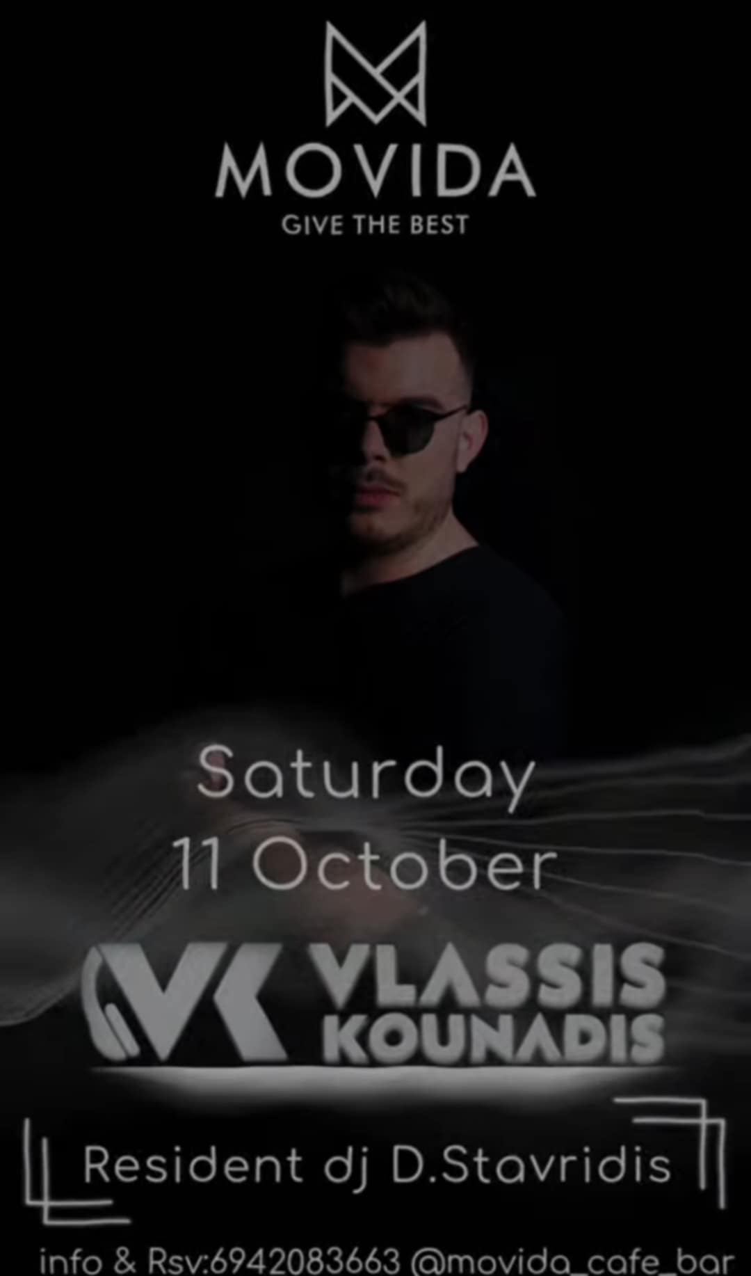Αφίσα εκδήλωσης με τον Dj Vlassi Kounadi στις 11 Οκτωβρίου 2025 στο Movida.