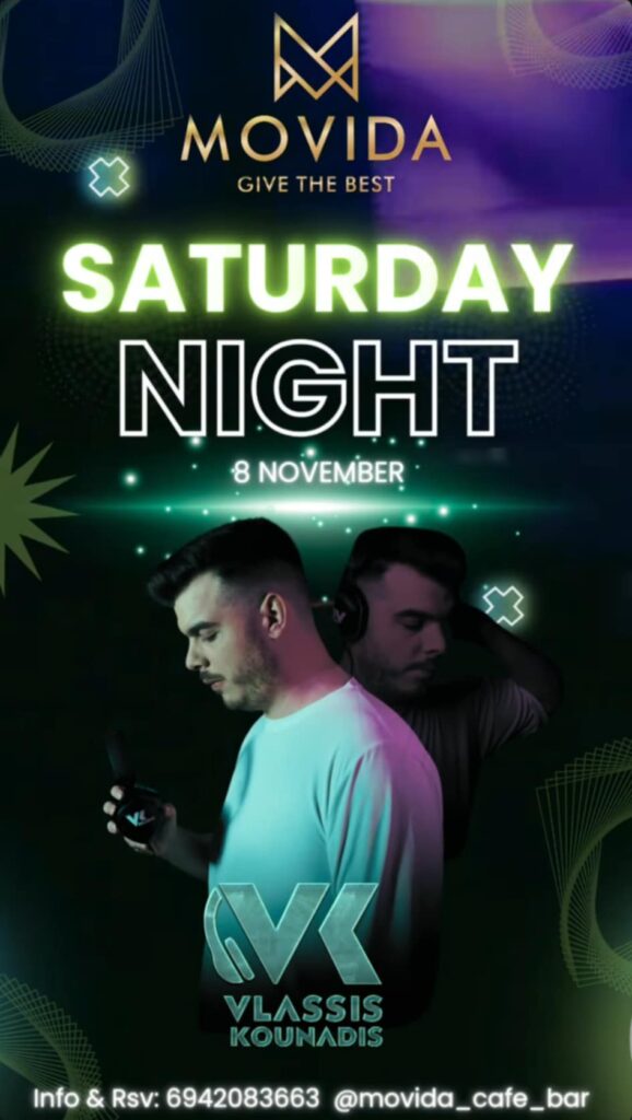 Αφίσα εκδήλωσης με τον Dj Vlassi Kounadi στις 8 Νοεμβρίου 2025 στο Movida.
