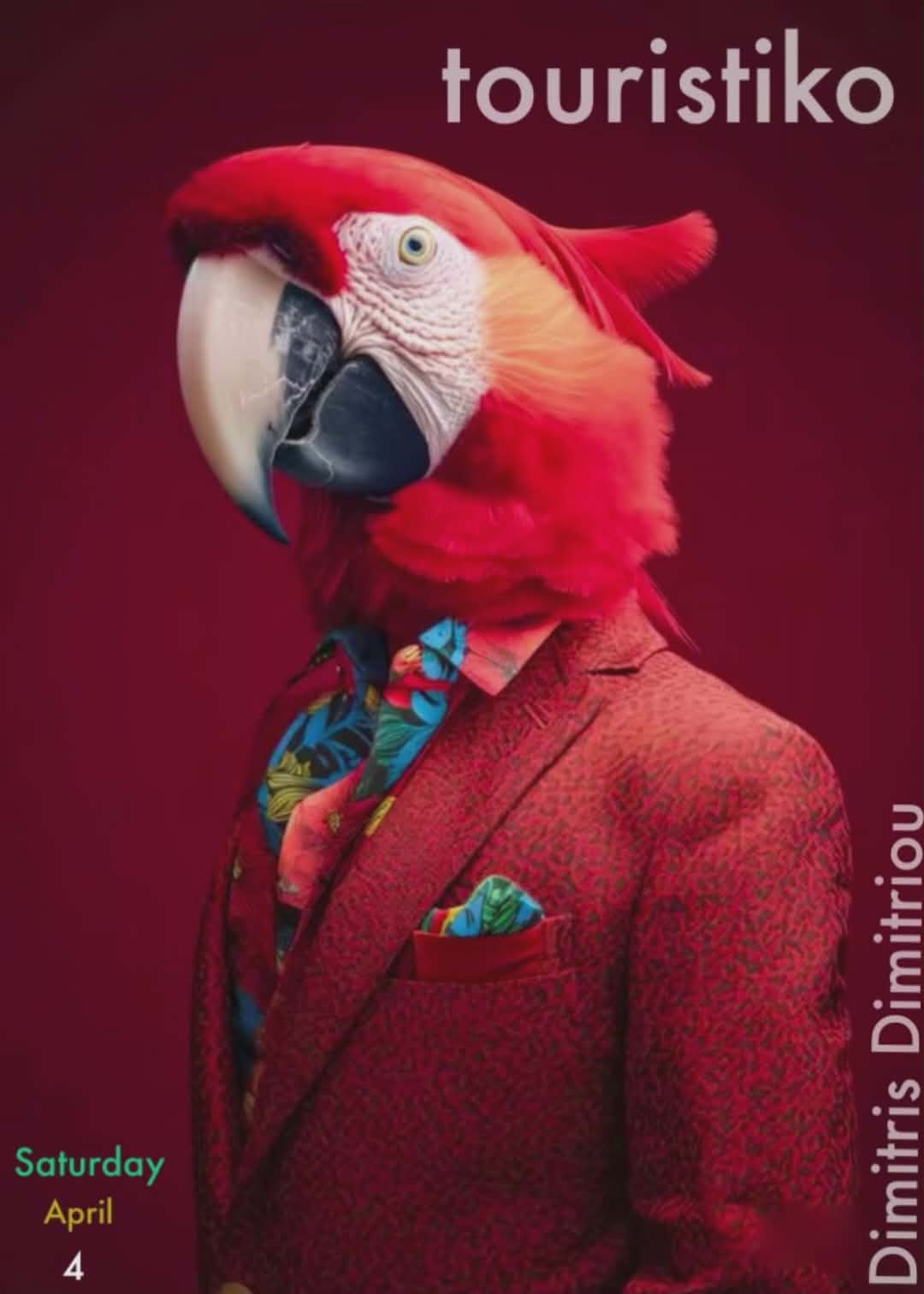 Αφίσα εκδήλωσης στο Touristiko στις 4 Απριλίου 2026 με dj τον Dimitri Dimitriou.
