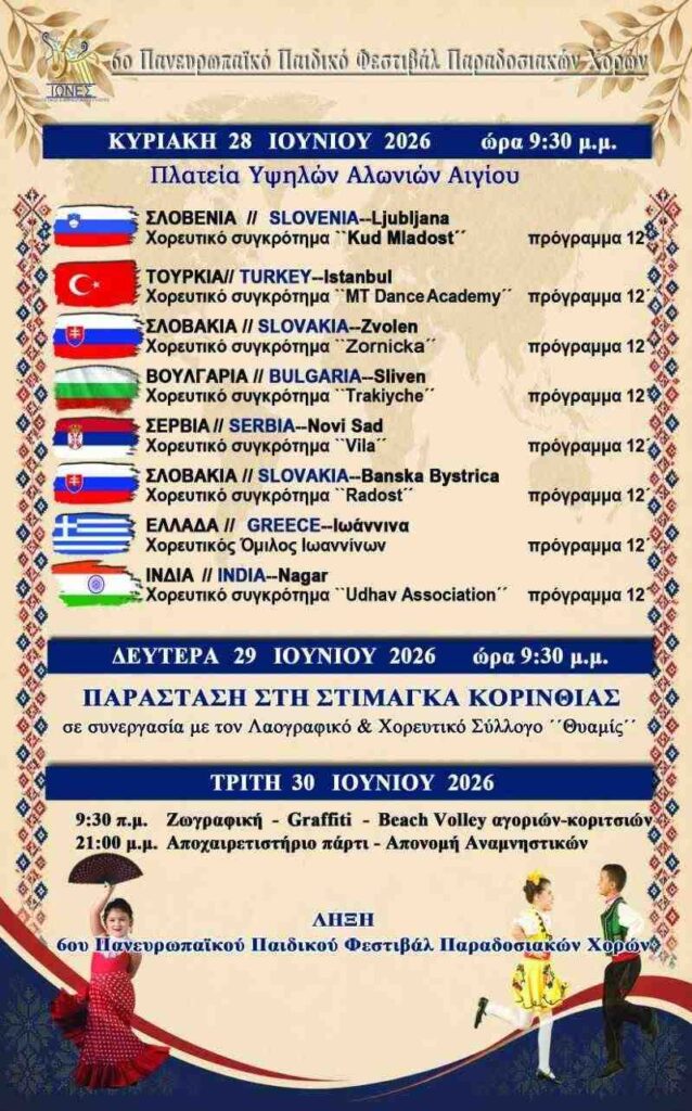 Πρόγραμμα 2ης, 2ης και 4ης ημέρας του 6ου πανευρωπαϊκού παιδικού φεστιβάλ παραδοσιακών χορών.