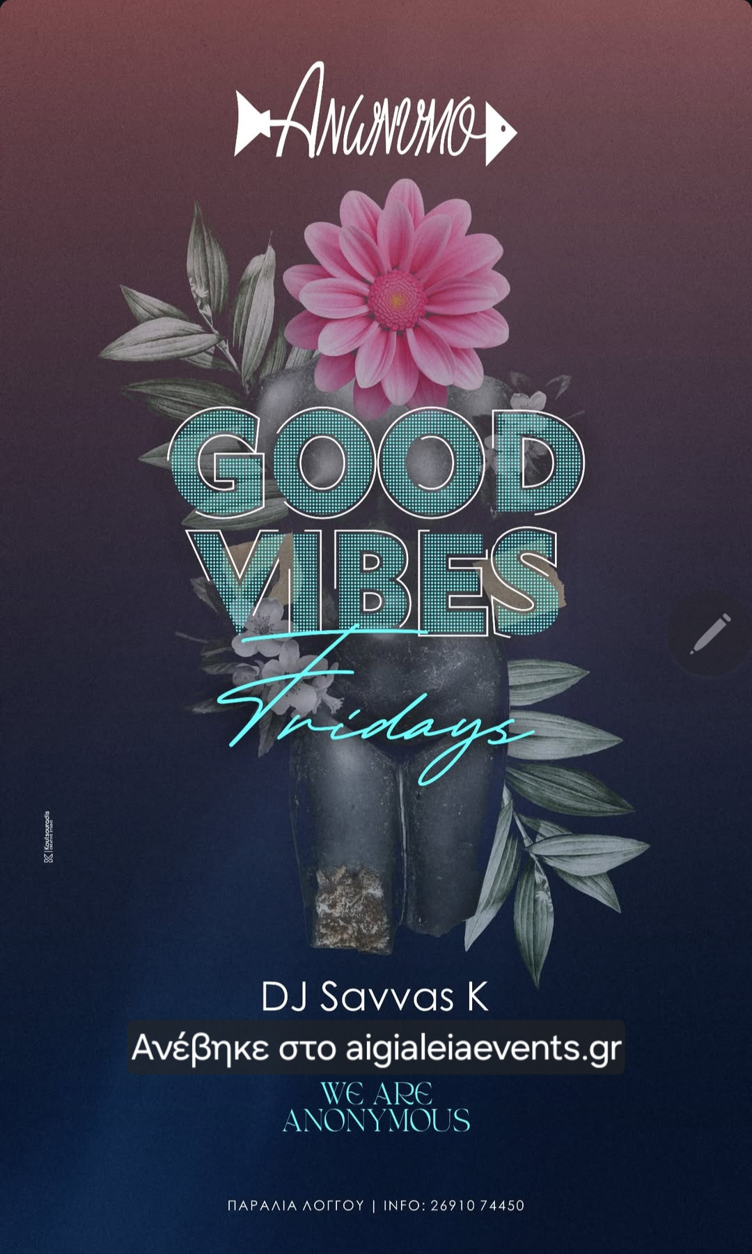 Αφίσα εκδήλωσης στο Ανώνυμο με τον Dj Savva K. κάθε Παρασκευή.