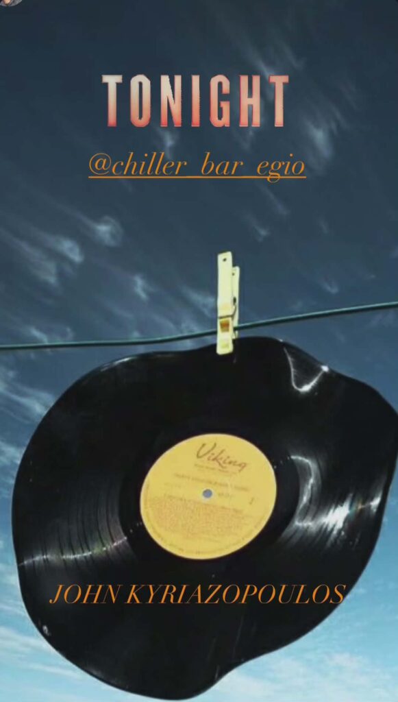 Αφίσα εκδήλωσης στο Chiller Bar στις 3 Απριλίου 2026 με τον Dj John Kyriazopoulo.