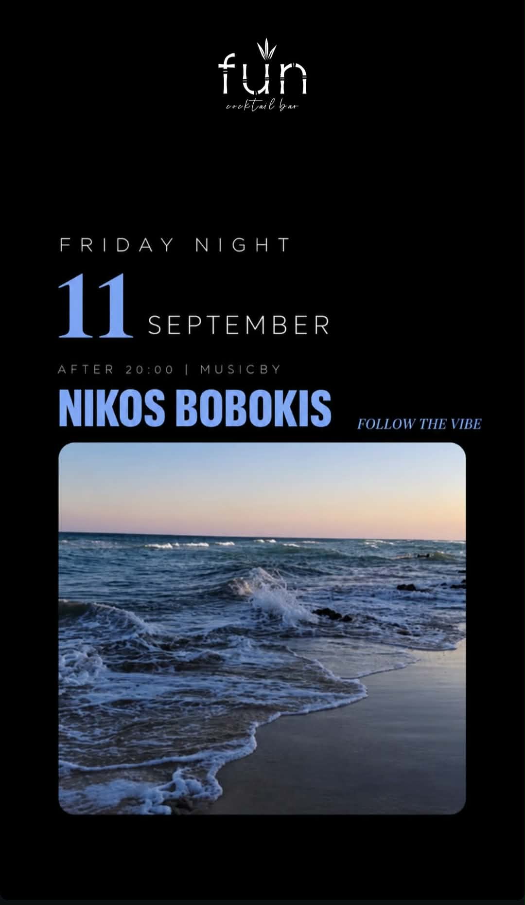 Αφίσα εκδήλωσης στο Fun με τον Dj Niko Boboki στις 12 Σεπτεμβρίου 2026, μετά τις 20:00.