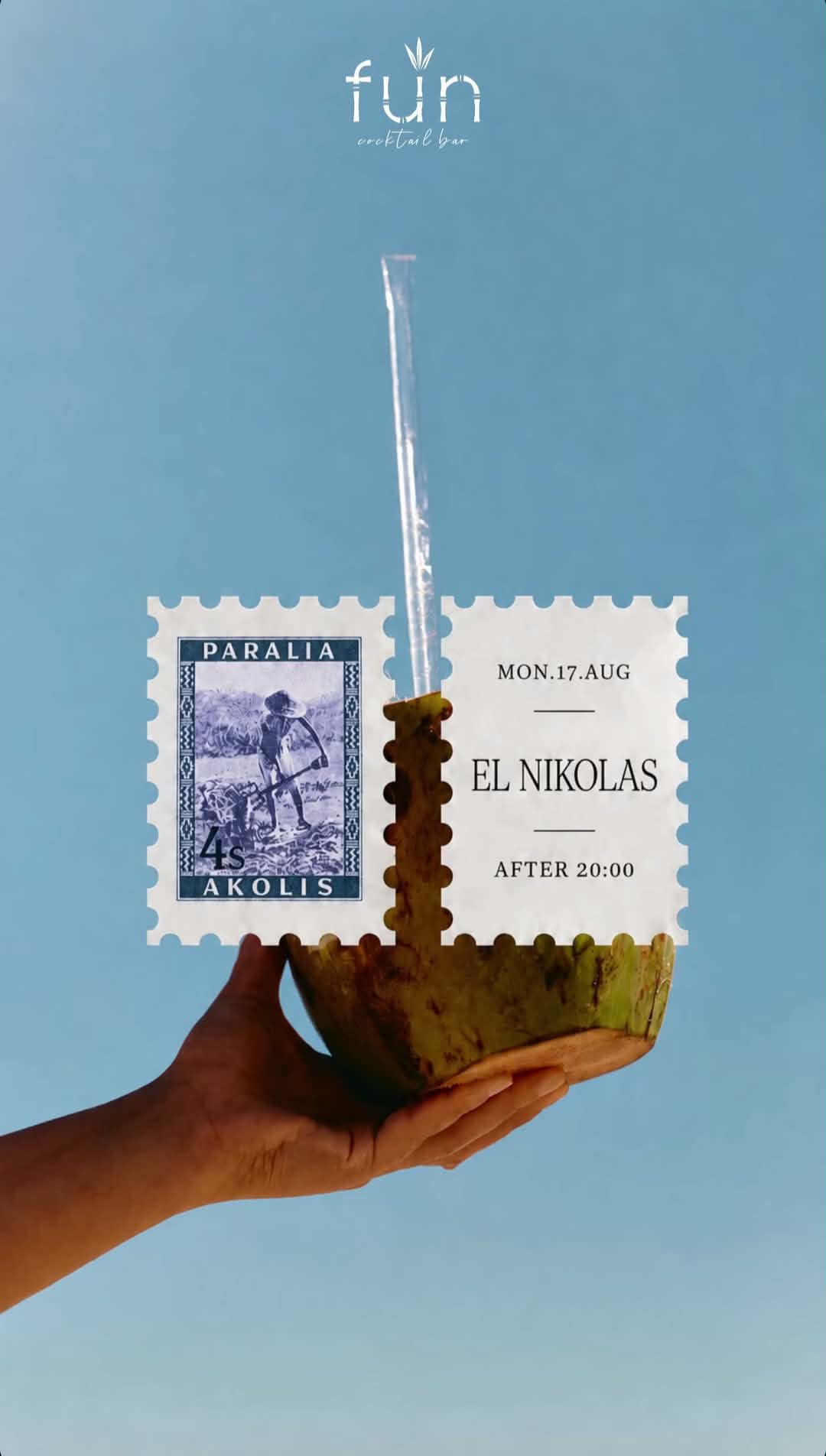 Αφίσα εκδήλωσης στο Fun με τον Dj El Nikolas τη Δευτέρα 17 Αυγούστου 2026 και ώρα 20:00.