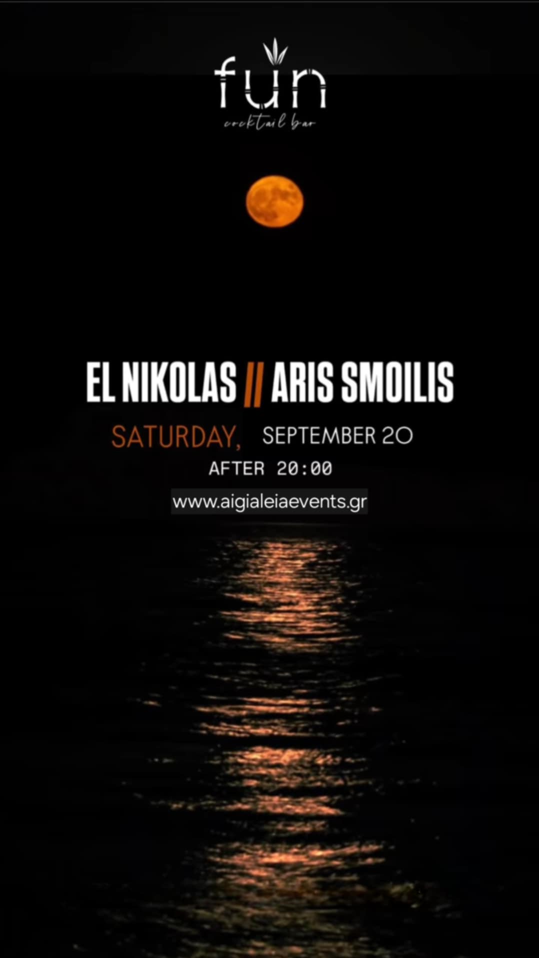 Αφίσα εκδήλωσης στο Fun με Djs τους El Nikola & Ari Smoili στις 20 Σεπτεμβρίου 2025.