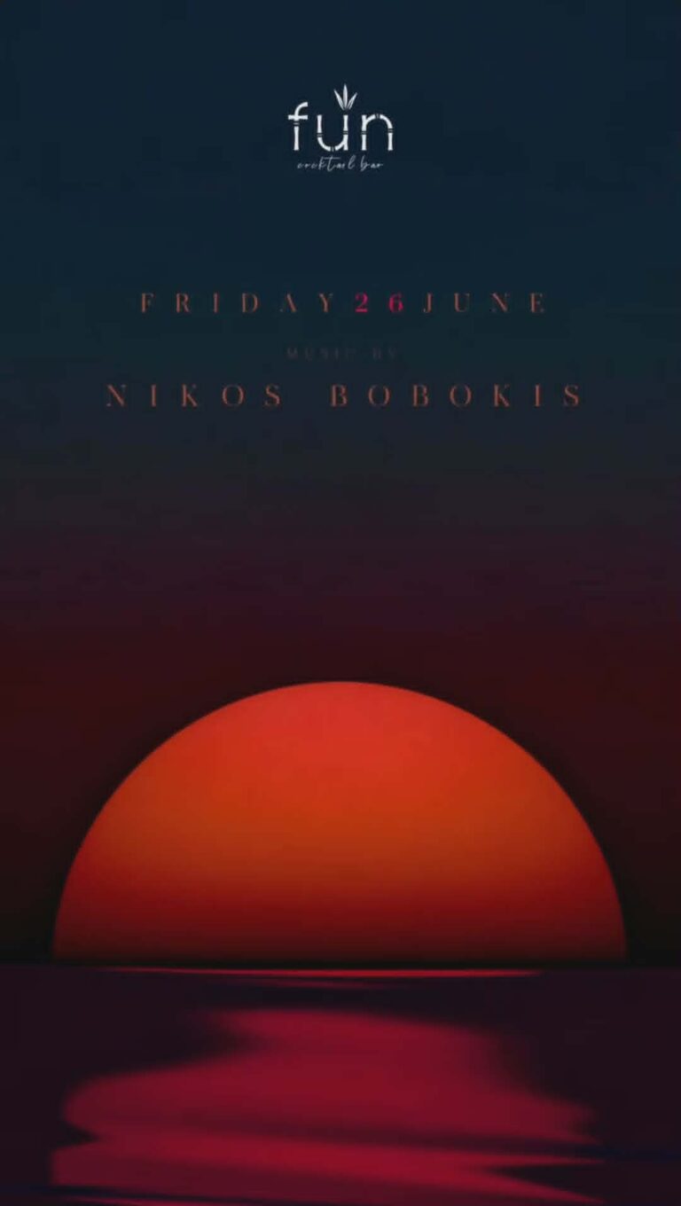Αφίσα εκδήλωσης στο Fun με τον Dj Niko Boboki στις 26 Ιουνίου 2026, μετά τις 20:00.