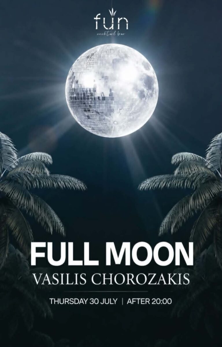Αφίσα εκδήλωσης από το Fun με τον Dj Vasili Chorozaki στις 30 Ιουλίου 2026 και ώρα 20:00.