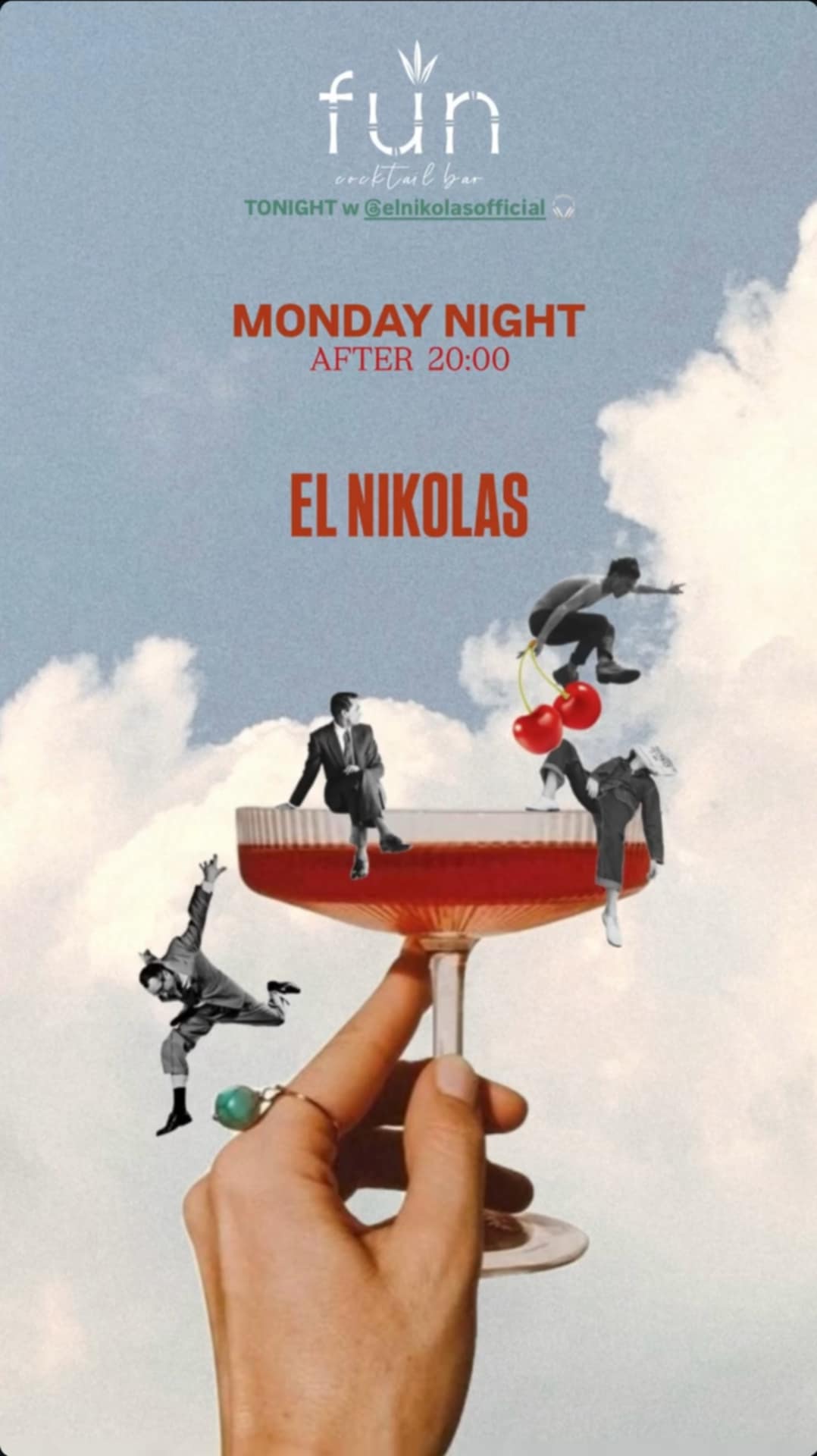 Αφίσα εκδήλωσης στο Fun με τον Dj El Nikolas την Δευτέρα 14 Ιουλίου 2025 και ώρα 20:00.