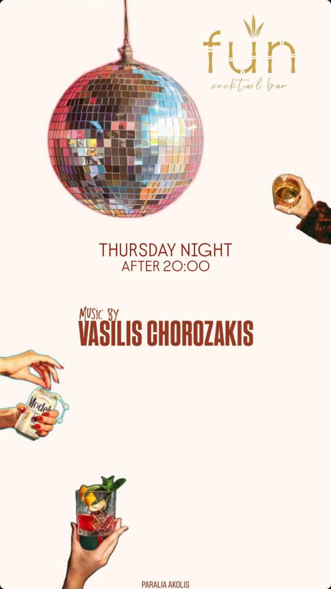 Αφίσα εκδήλωσης στο Fun στις 17 Ιουλίου 2025 με τον Dj Vasili Chorozaki.