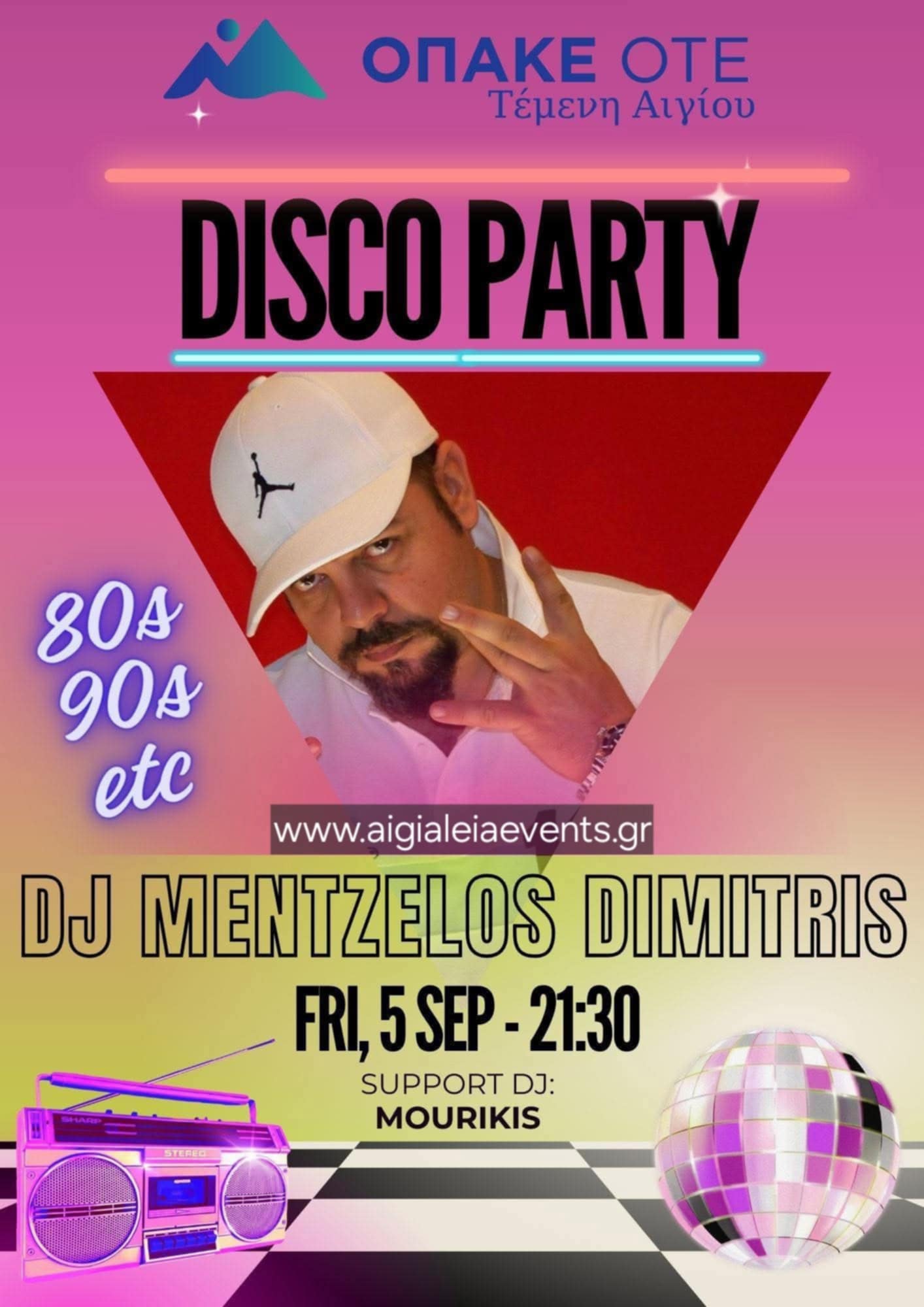 Αφίσα εκδήλωσης στον ΟΠΑΚΕ - ΟΤΕ Τέμενης στις 5 Σεπτεμβρίου 2025 και ώρα 21:30 με Disco Party και Dj τον Mentzelo Dimitri.