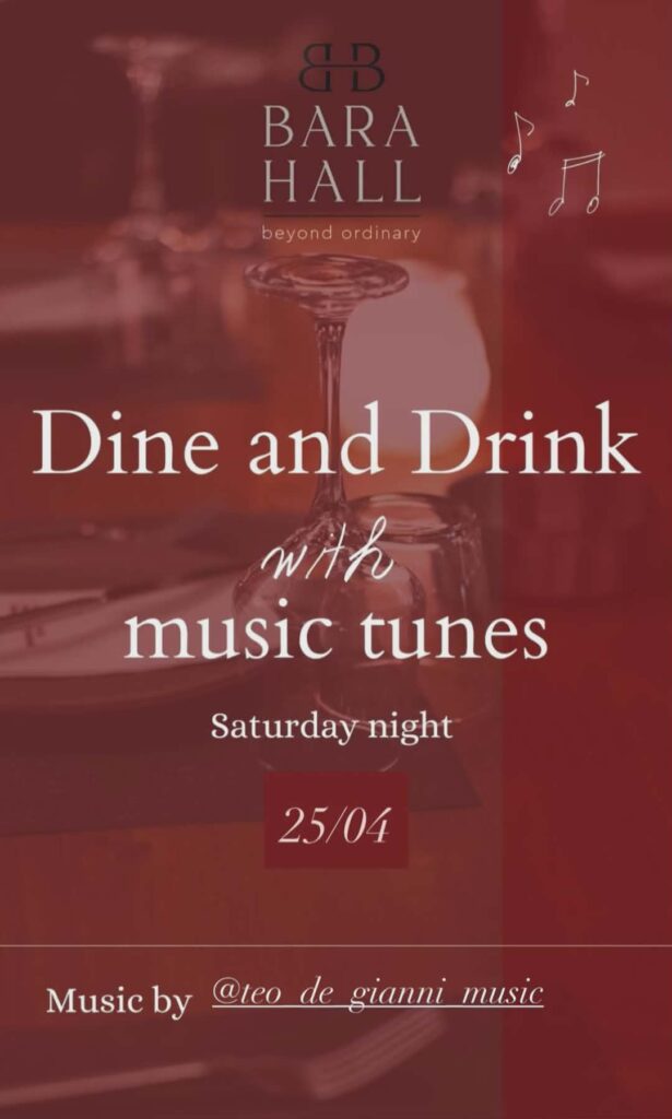 Αφίσα εκδήλωσης με τον Dj teo de gianni στο Bara Hall στις 25 Απριλίου 2026.