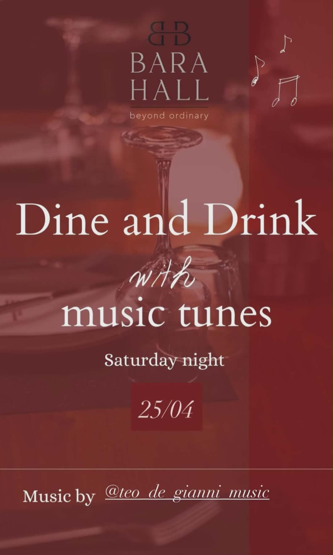 Αφίσα εκδήλωσης με τον Dj teo de gianni στο Bara Hall στις 25 Απριλίου 2026.