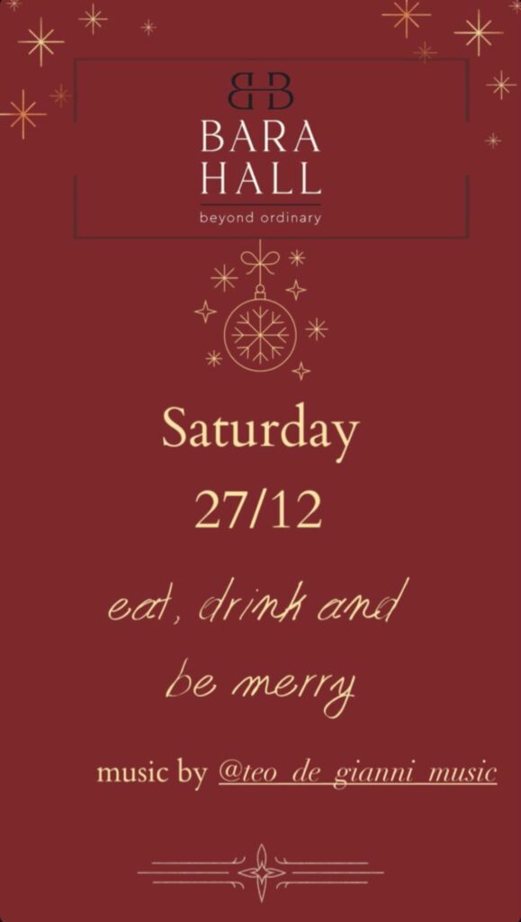 Αφίσα εκδήλωσης με τον Dj teo de gianni στο Bara Hall τη 27 Δεκεμβρίου 2025.