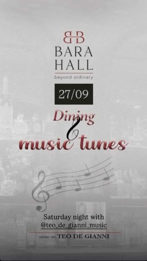 Αφίσα εκδήλωσης με τον Dj teo de gianni στο Bara Hall στις 27 Σεπτεμβρίου 2025.