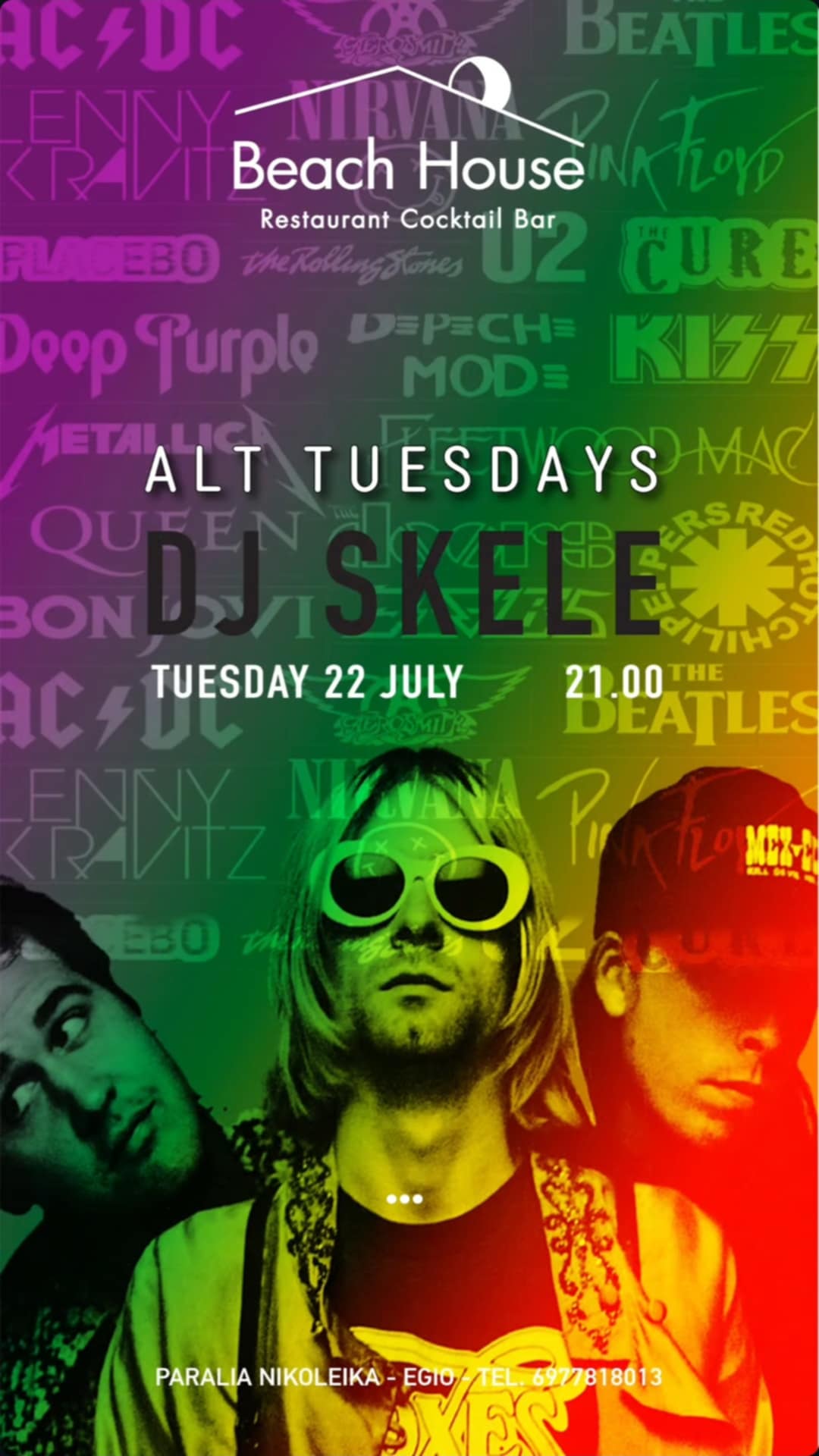 Αφίσα εκδήλωσης στο Beach House στις 22 Ιουλίου 2025 και ώρα 21:00 με τον Dj Skele.