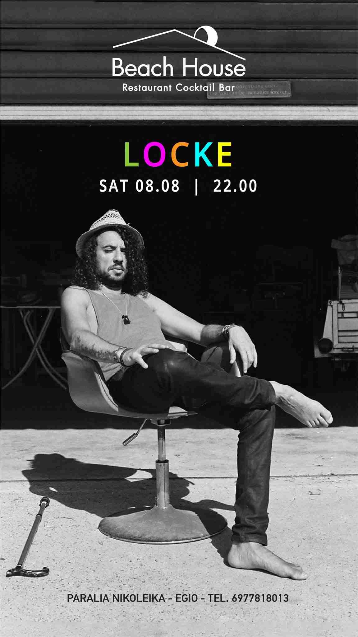 Αφίσα εκδήλωσης στο Beach House με τον Dj Locke στις 8 Αυγούστου 2026 και ώρα 22:00.