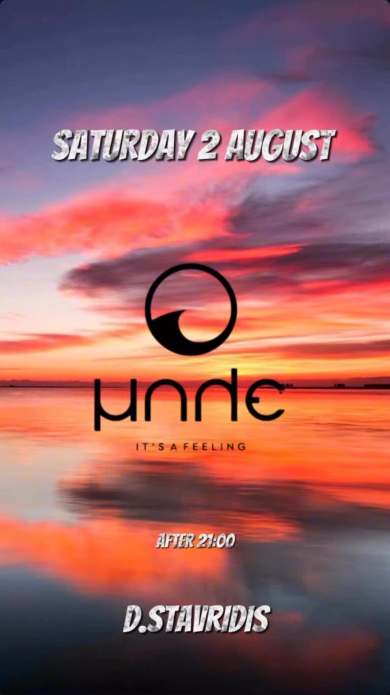 Αφίσα εκδήλωσης στο Μπλε στις 2 Αυγούτου 2025 με Dj τον D. Stavrivi. ώρα έναρξης 21:00.