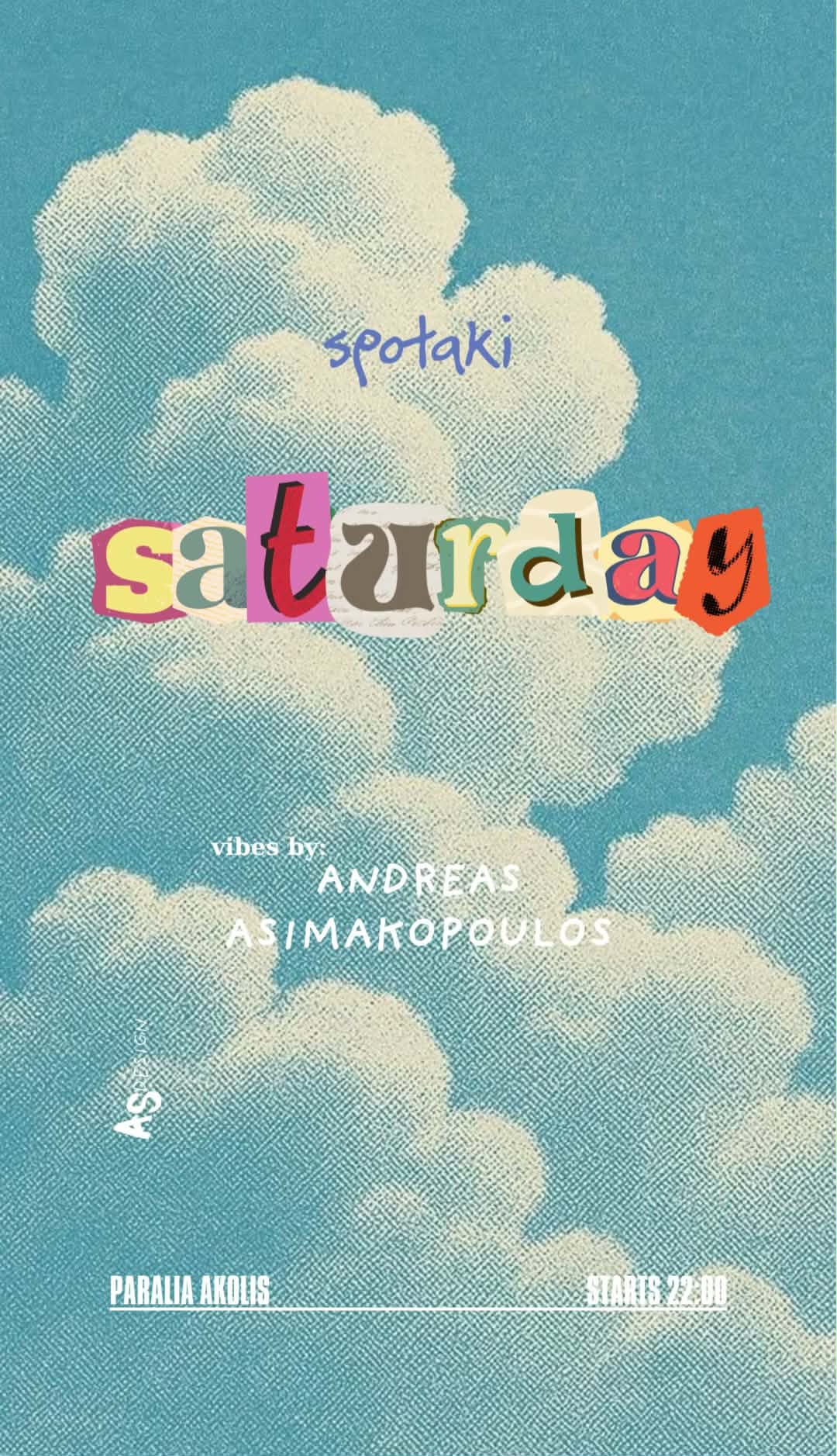 Αφίσα εκδήλωσης με τον Dj Andrea Asimakopoulo στο Spotaki το Σάββατο.