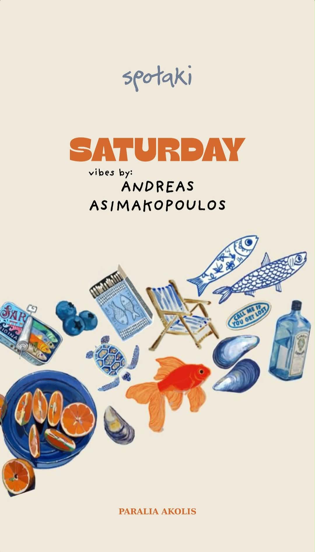 Αφίσα εκδήλωσης με τον Dj Andrea Asimakopoulo στο Spotaki το Σάββατο.