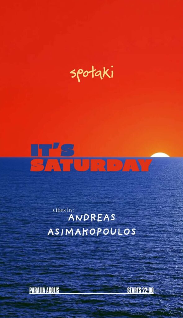 Αφίσα εκδήλωσης με τον Dj Andrea Asimakopoulo στο Spotaki το Σάββατο.