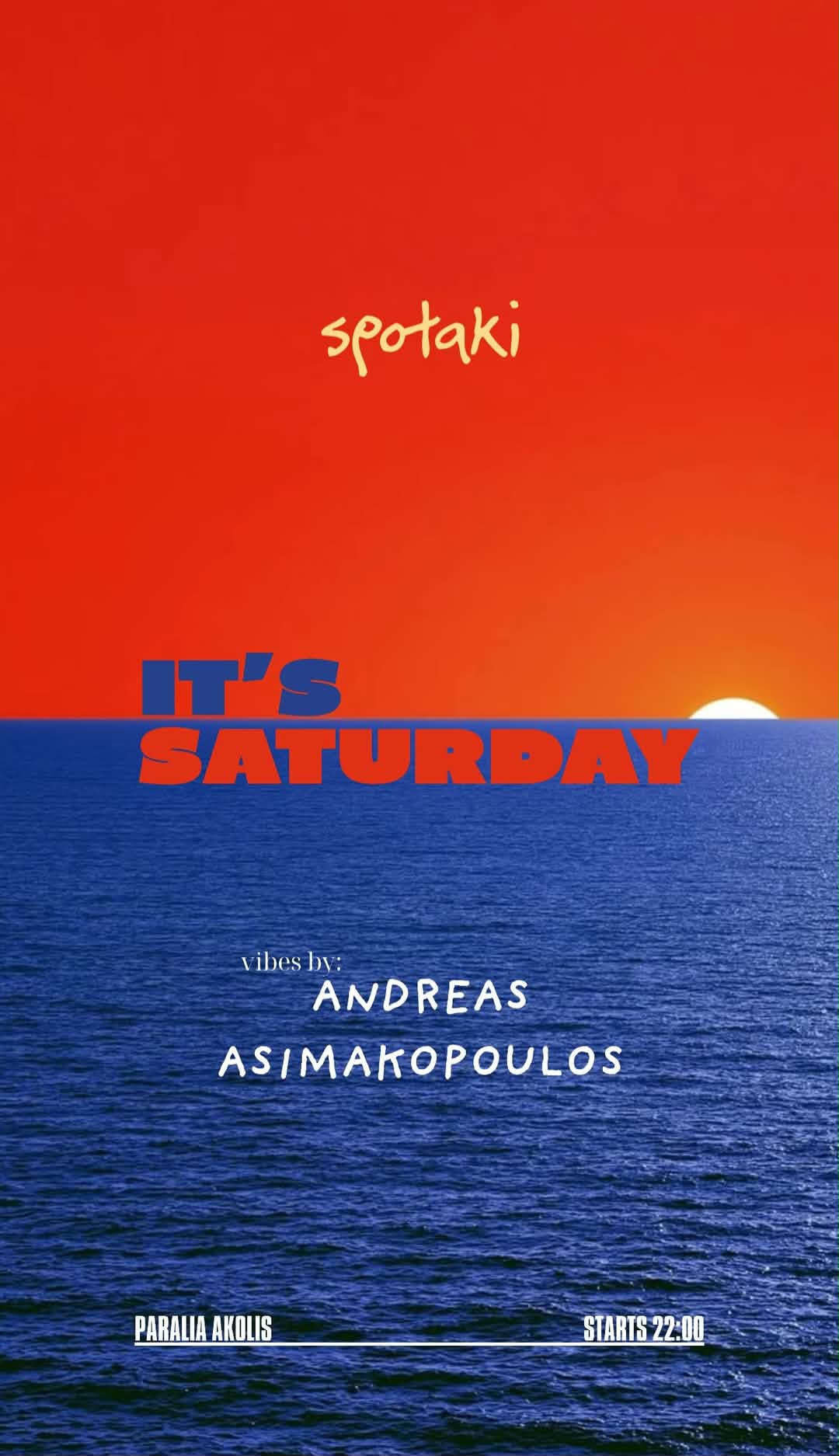 Αφίσα εκδήλωσης με τον Dj Andrea Asimakopoulo στο Spotaki το Σάββατο.