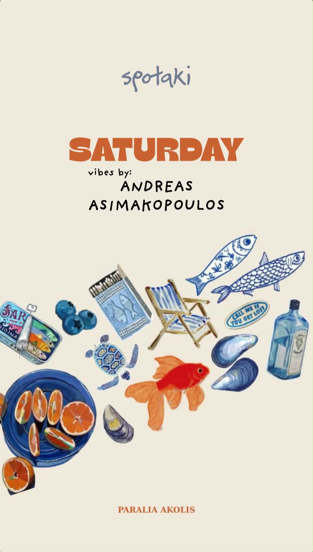 Αφίσα εκδήλωσης με τον Dj Andrea Asimakopoulo στο Spotaki το Σάββατο.