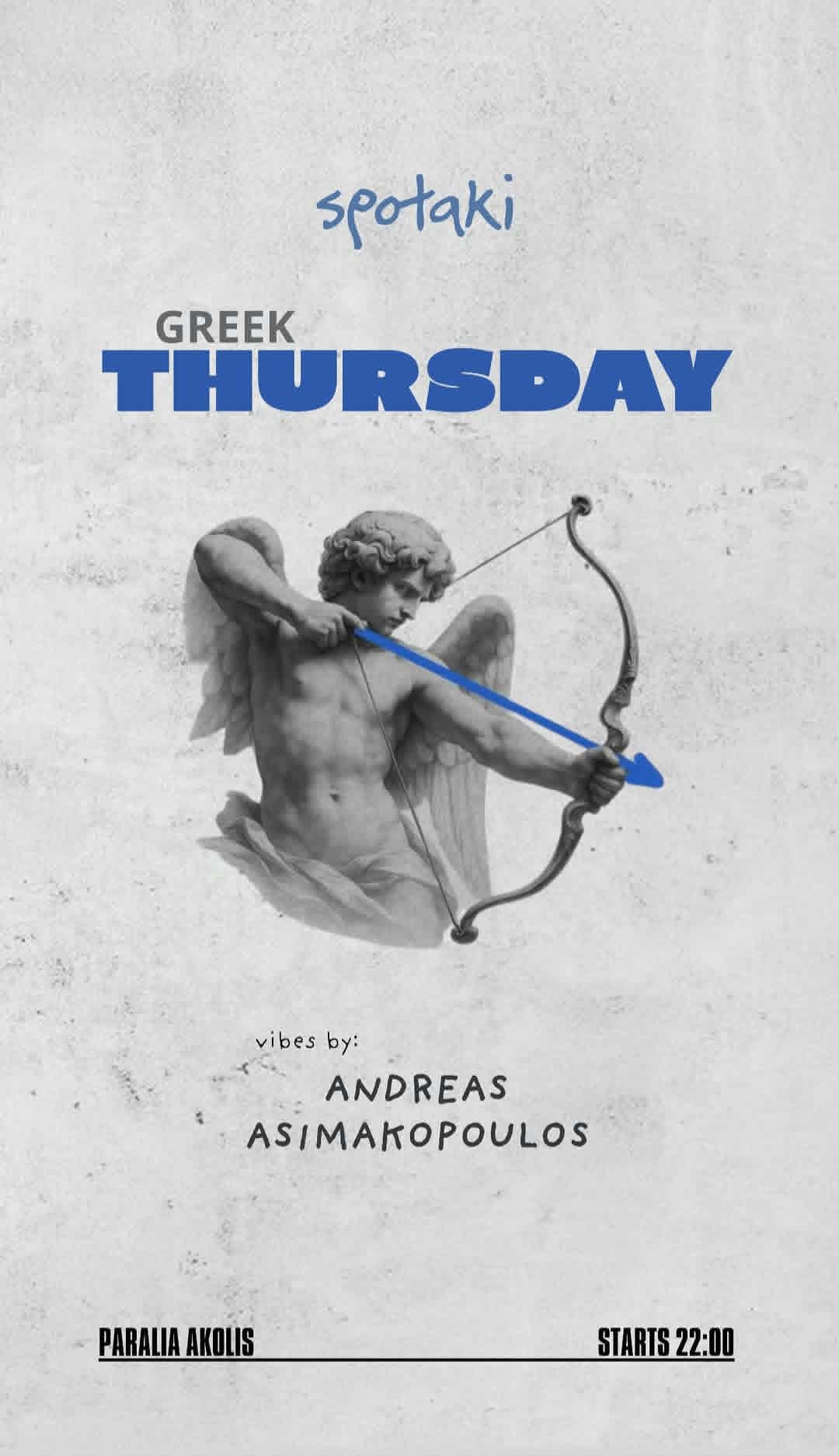 Αφίσα εκδήλωσης με τον Dj Andrea Asimakopoulo στο Spotaki την Πέμπτη.