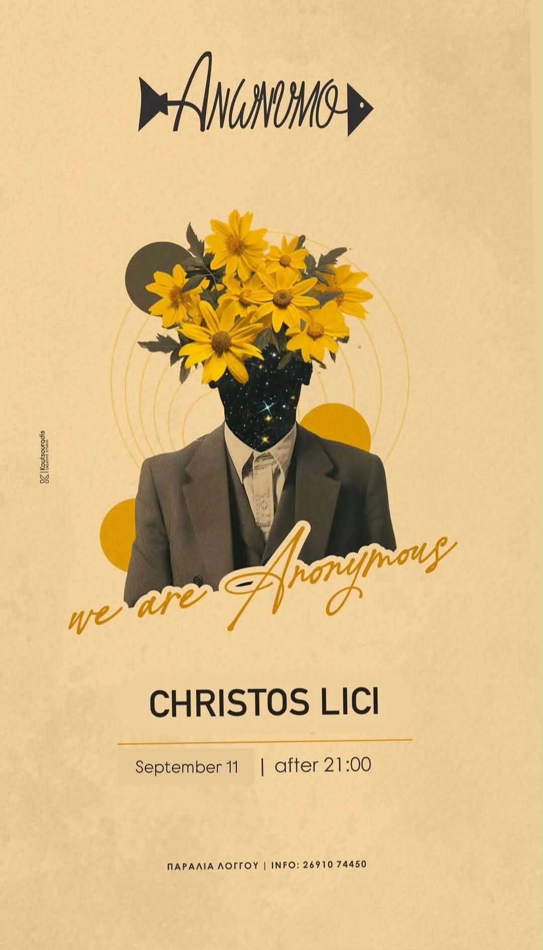 Αφίσα εκδήλωσης στο Ανώνυμο με Dj τον Christo Lici στις 11 Σεπτεμβρίου 2026 και ώρα 21:00.