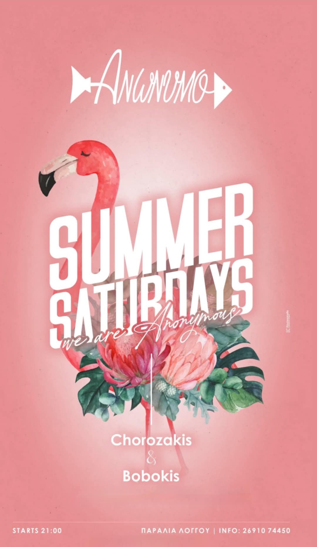 Αφίσα εκδήλωσης στο Ανώνυμο με τους Dj Chorozaki και Boboki στις 2 Αυγούστου 2025 και ώρα 21:00.