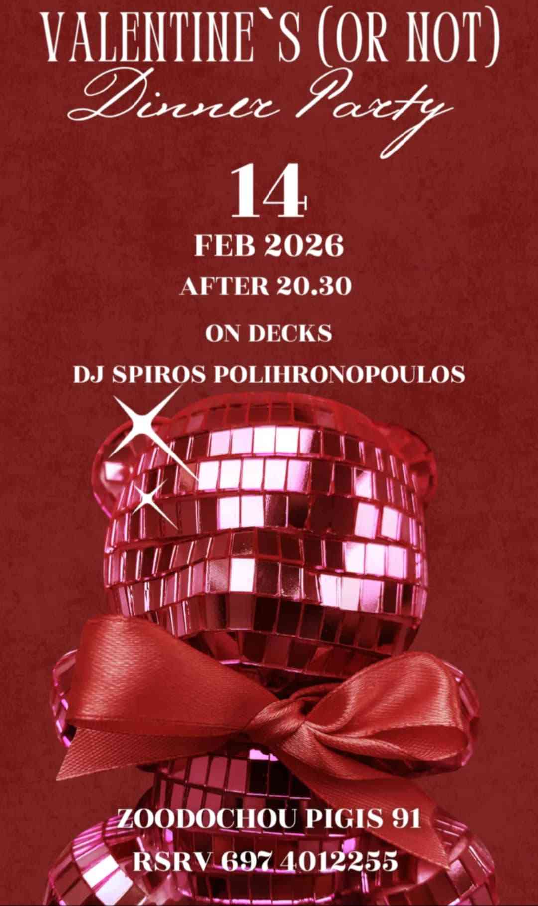 Αφίσα εκδήλωσης από το Baia στις 14 Φεβρουαρίου 2026 και ώρα 21:00 με τον dj Spiro Polihronopoulo.