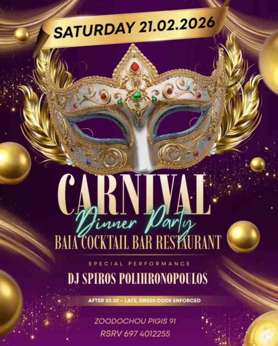 Αφίσα εκδήλωσης από το Baia στις 21 Φεβρουαρίου 2026 και ώρα 20:00 με τον dj Spiro Polichronopoulo.