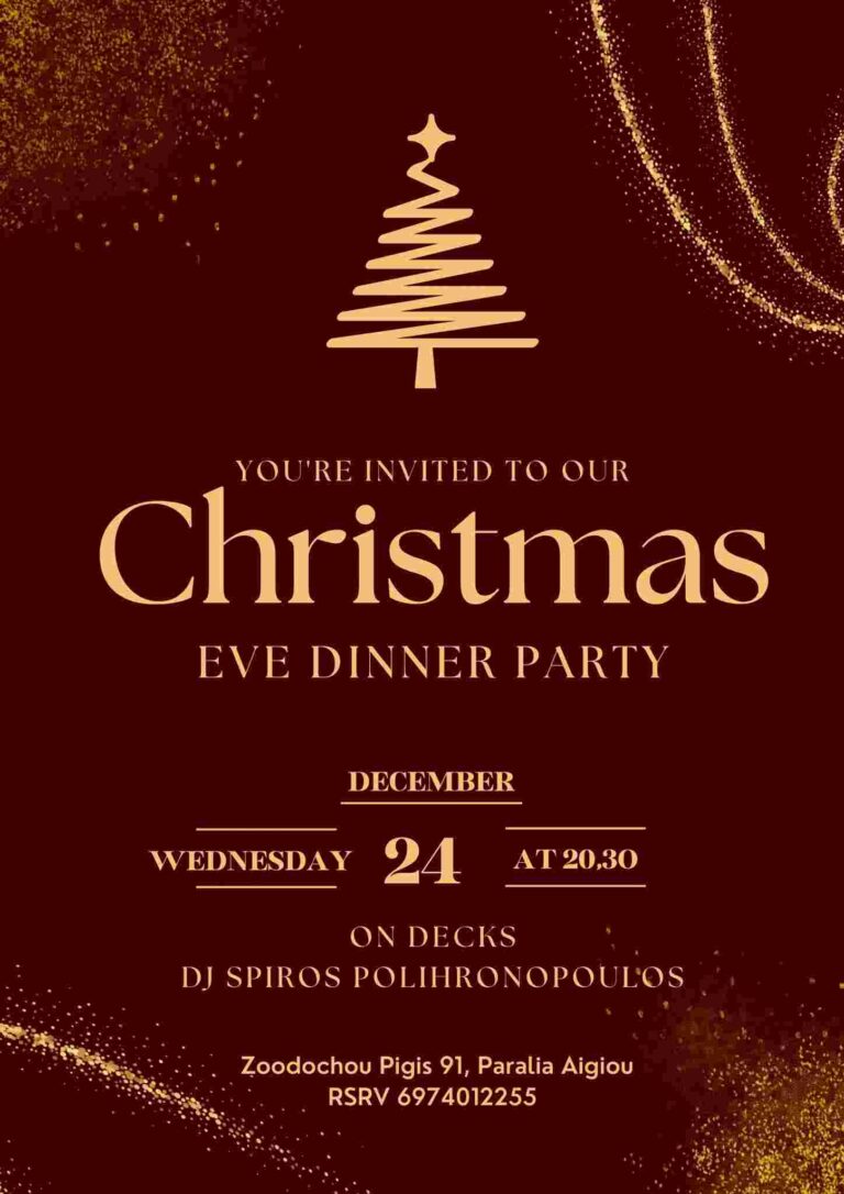 Αφίσα εκδήλωσης από το Baia στις 24 Δεκεμβρίου 2025 και ώρα 20:30 με Χριστουγεννιάτικο πάρτι και dj τον Spiro Polihronopoulo.