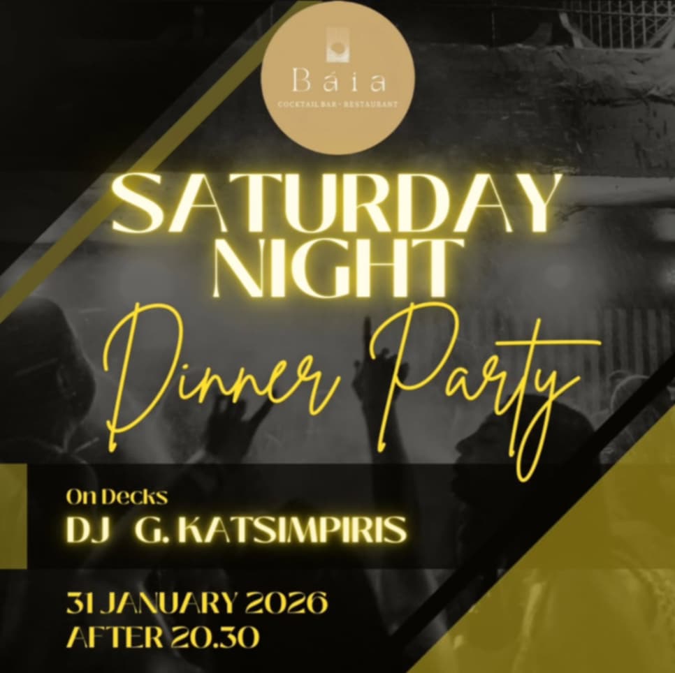 Αφίσα εκδήλωσης από το Baia στις 31 Ιανουαρίου 2026 και ώρα 20:30 με τον dj G. Katsimpiri.