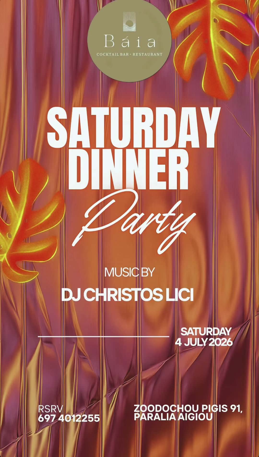 Αφίσα εκδήλωσης από το Baia στις 4 Ιουλίου 2026 και ώρα 20:30 με τον dj Christo Lici.