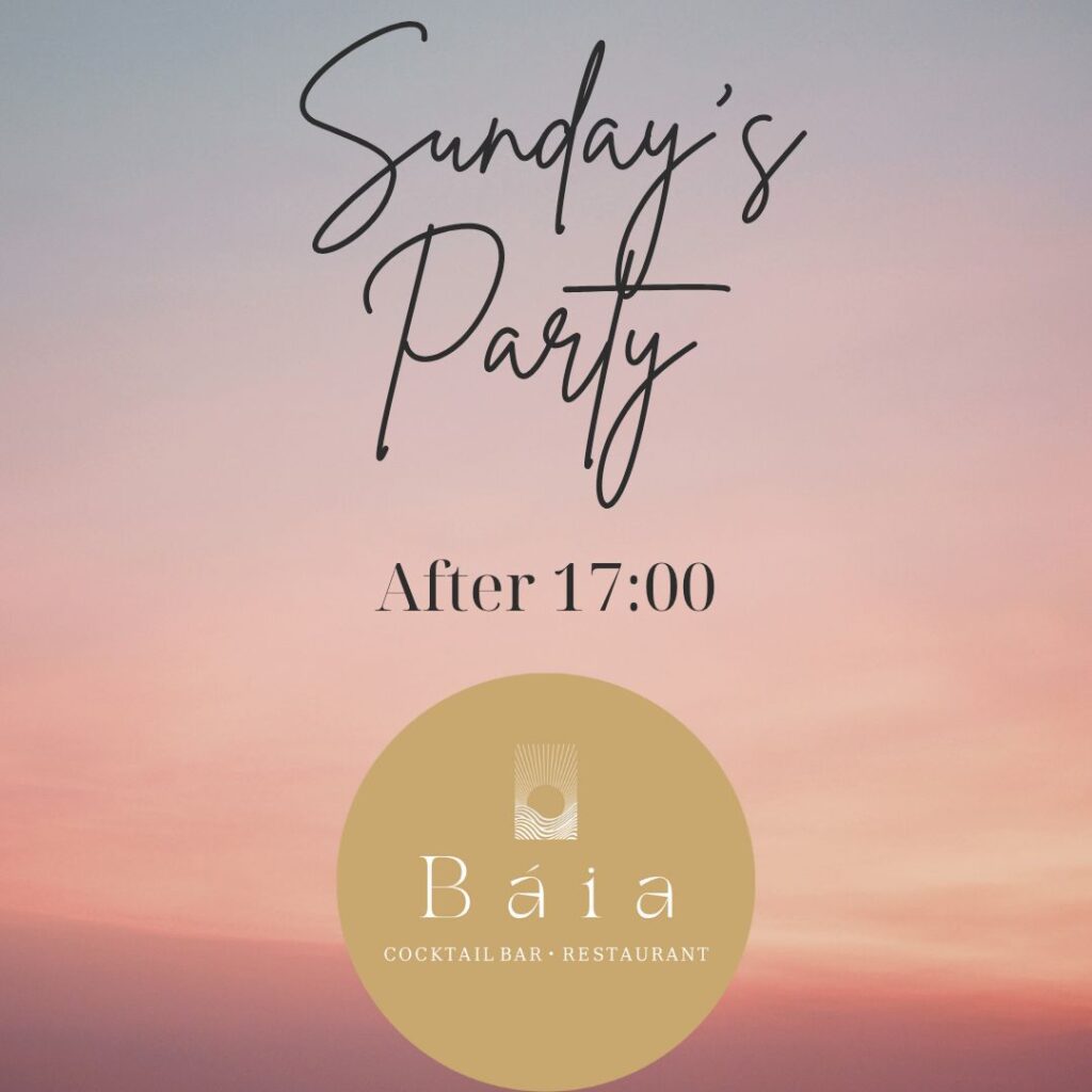 Αφίσα Κυριακάτικου party στο Baia μετά τις 17:00.