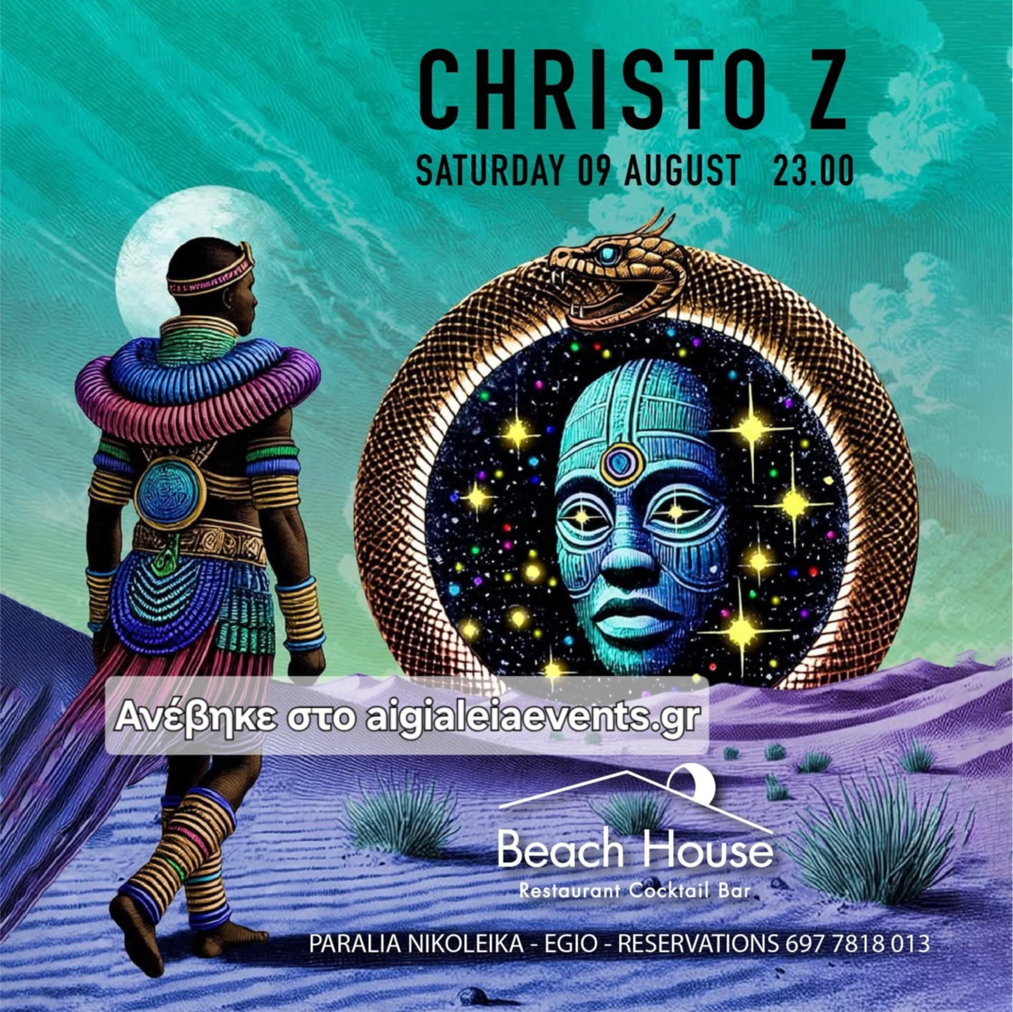 Αφίσα εκδήλωσης στο Beach House στις 9 Αυγούστου 2025 και ώρα 23:00 με τον Dj Christo Z.