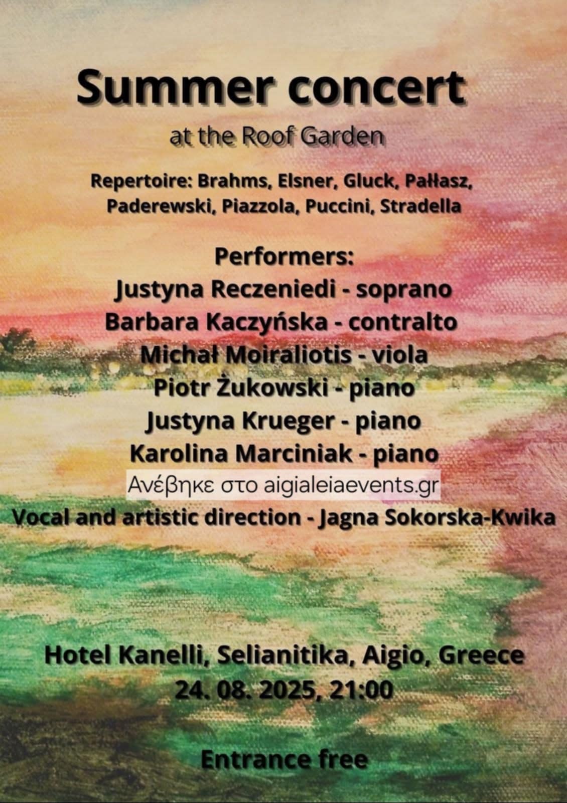 Αφίσα εκδήλωσης στο ξενοδοχείο Κανελλή στις 24 Αυγούστου 2025 και ώρα 21:00.