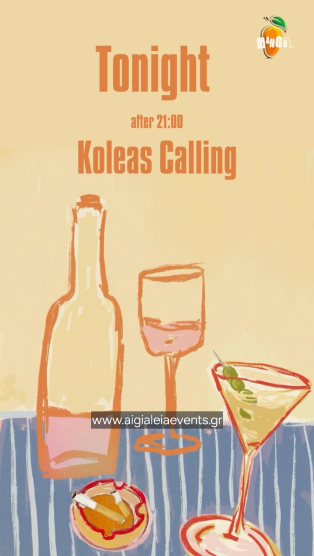 Αφίσα εκδήλωσης στο Mango στις 13 Σεπτεμβρίου 2025 με τον Dj Koleas Calling.