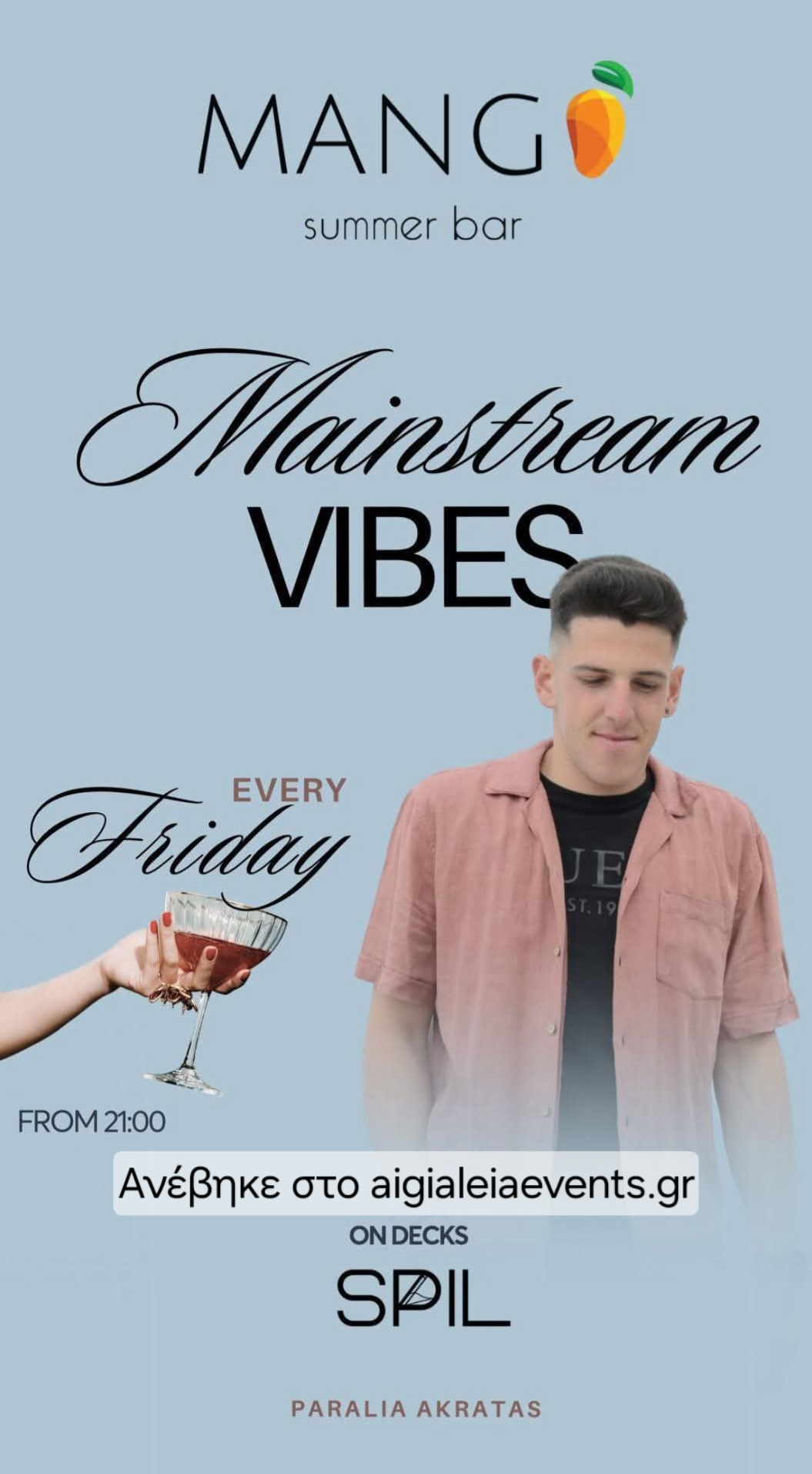 Αφίσα εκδήλωσης στο Mango στις 8 Αυγούστου 2025 με τον Dj Spil.