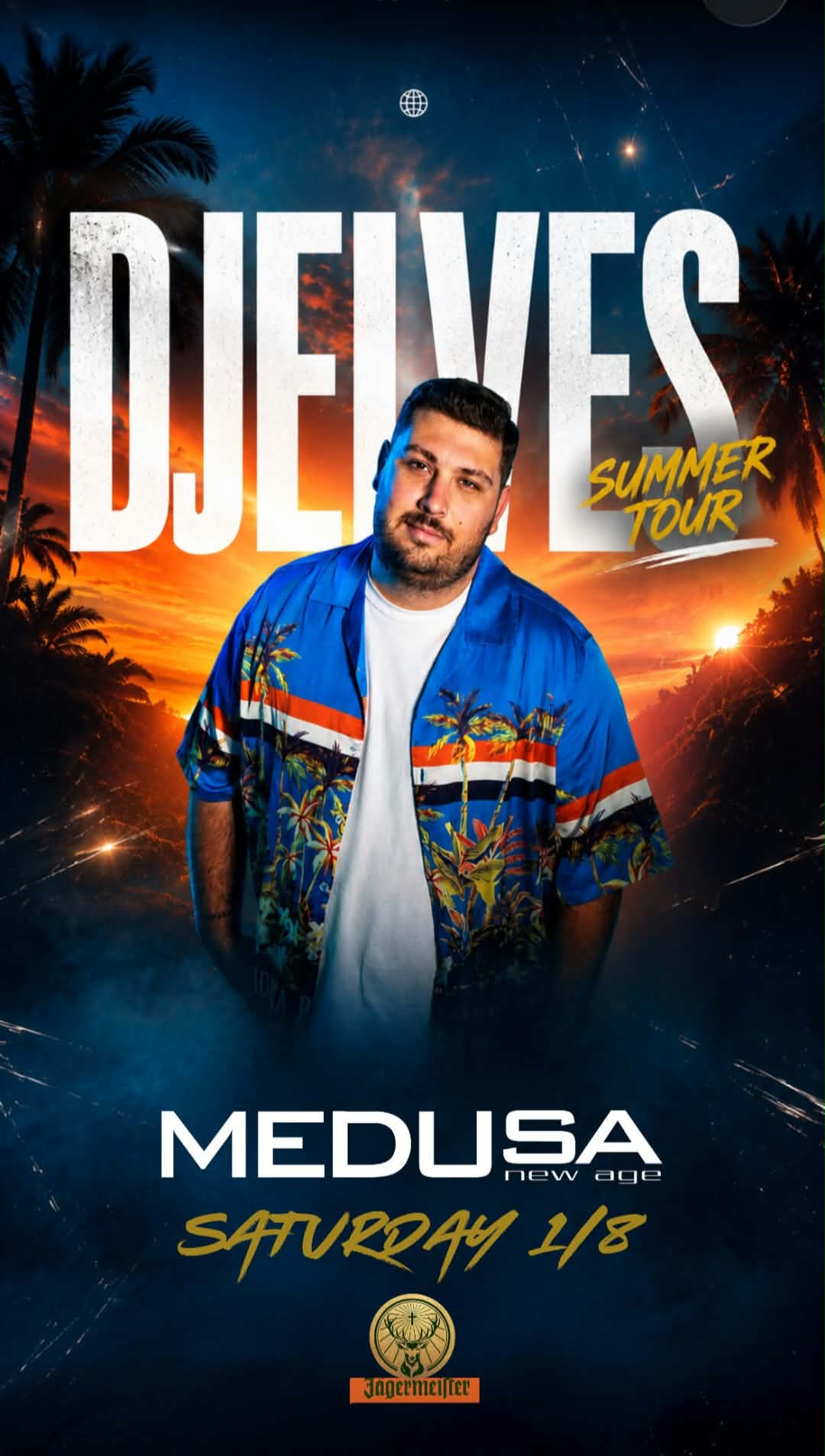 Αφίσα εκδήλωσης στο Medusa με τον DeeJay Djelve στις 1 Αυγούστου 2026.