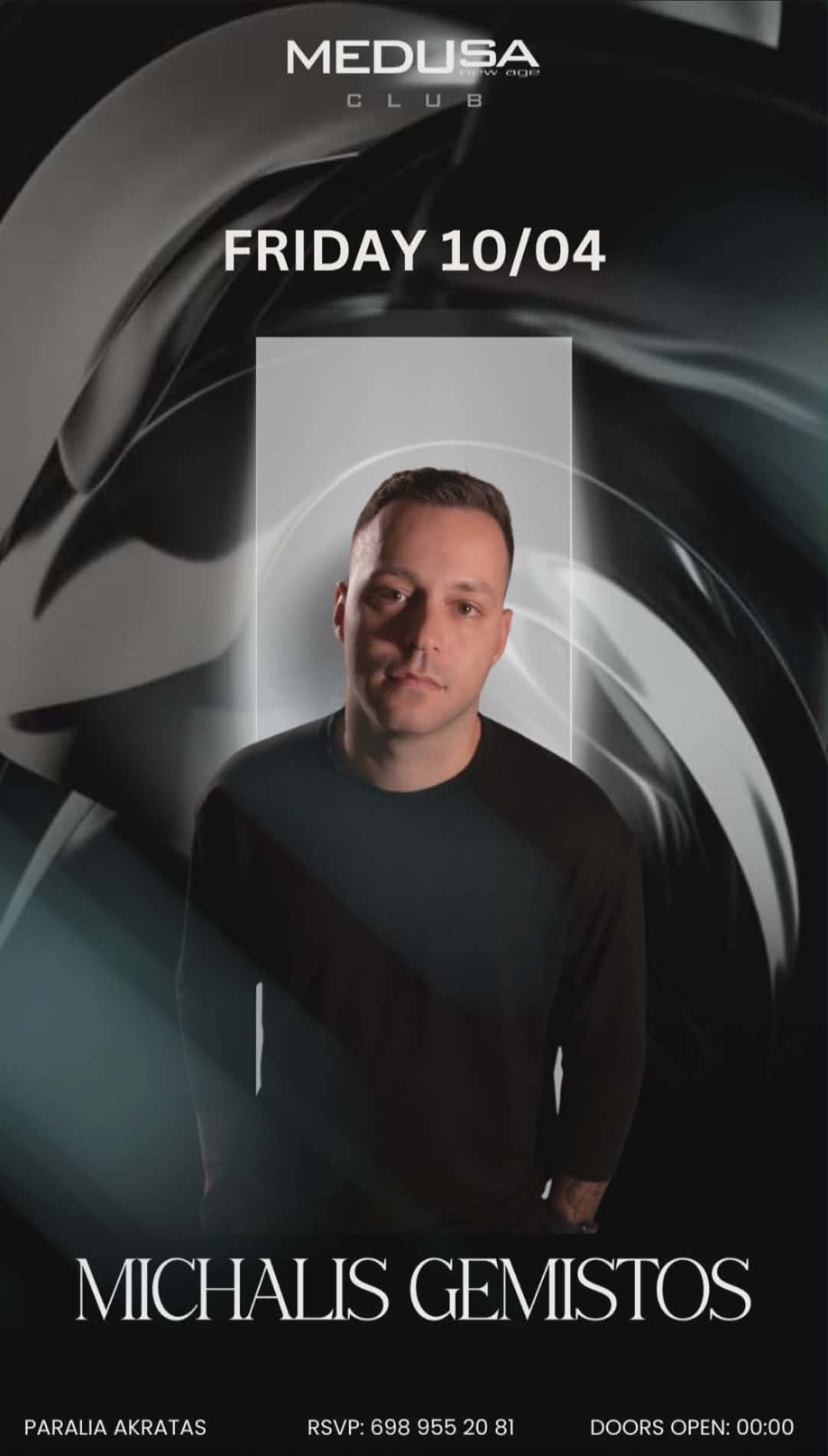 Αφίσα εκδήλωσης στο Medusa με τον Michali Gemisto στις 10 Απριλίου 2026.