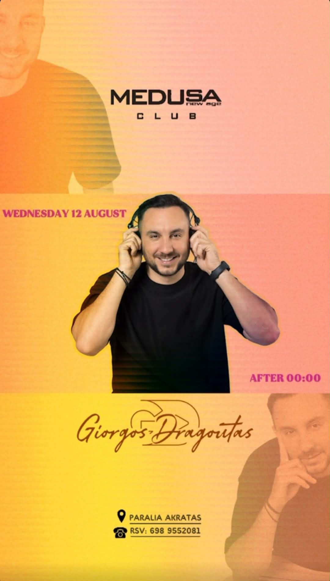 Αφίσα εκδήλωσης στο Medusa με τον Dj Giorgo Dragouta στις 12 Αυγούστου 2026.