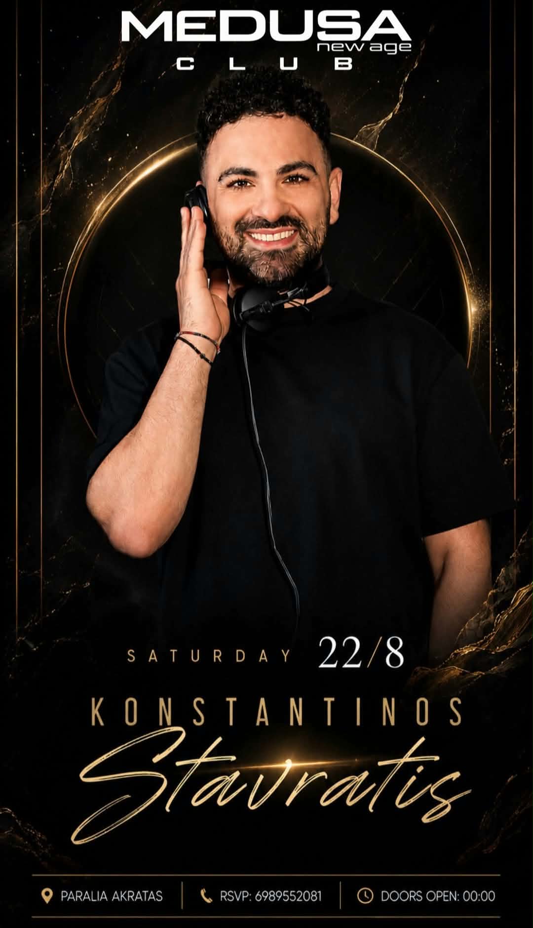 Αφίσα εκδήλωσης στο Medusa με τον Dj Konstantino Stavrati στις 22 Αυγούστου 2026.