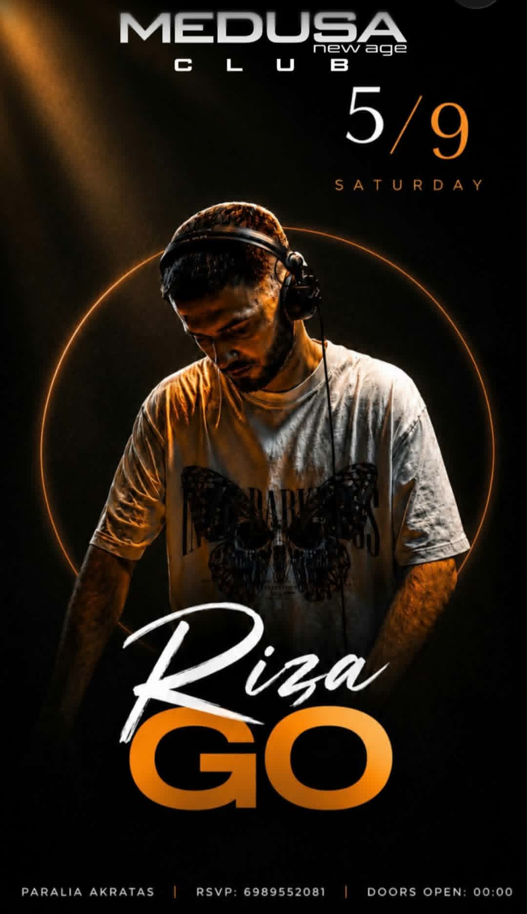 Αφίσα εκδήλωσης στο Medusa με τον Dj Riza Go στις 5 Σεπτεμβρίου 2026.